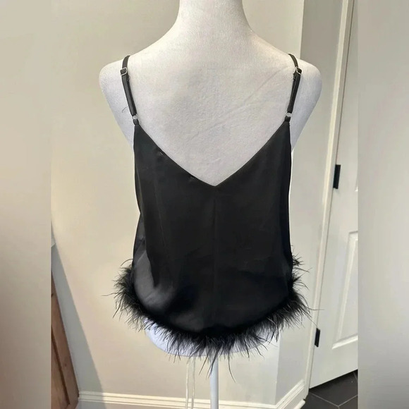 Entro impossible dream black satin tank top feather lined trim in black small - Picture 4 of 6